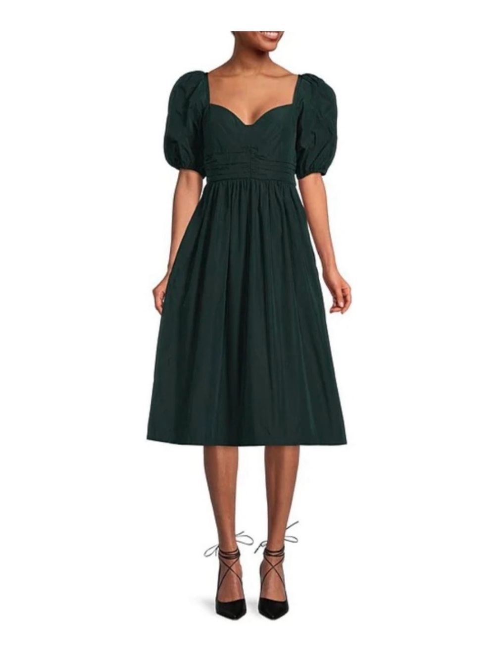 Antonio Melani Puff-Sleeve Sweetheart Neck Dark Green Midi Dress NWT